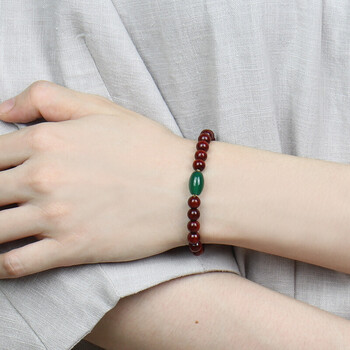 520周大褔手串珠女士复古檀木绿玛瑙木质佛珠手链女款时