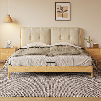 蓝盒科技蓝盒科技 白蜡木静音床软体床实木床 1.5*2米白蜡木