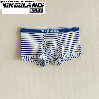 棉质简约设计青年修身男平角内裤潮男印花星星低腰四角裤 蓝白条纹 m