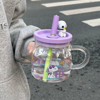 迪士尼史努比玻璃杯水杯子新款2024女大容量高颜值办公