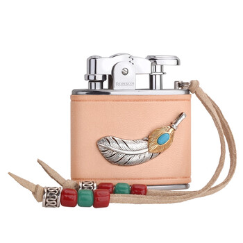 煤油打火机纯银羽毛植鞣牛皮款砂轮防风男友礼物纯银羽毛挂坠款礼盒装