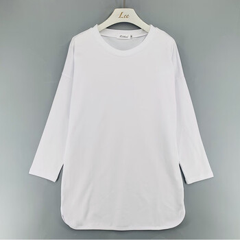 优衣库秋冬装新款长袖t恤女韩版圆领宽松显瘦中长款百搭上衣白色打底