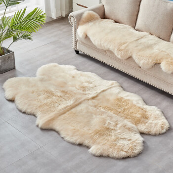裘朴 澳洲纯羊毛皮毛一体地毯客厅地毯羊皮地毯床前 飘窗毯 茶几地毯 Qiupu·米色 Qiupu·8P毯1.8米*2米