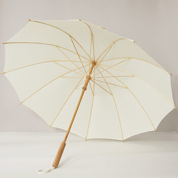 橙央沛欣古风竹伞中国风素白色竹子制杆木柄黑胶晴雨两用遮阳长柄伞px
