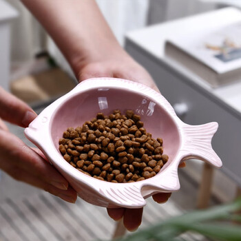 憨虎猫食盆猫碗喝水盆喂食器陶瓷易清洗预防黑下巴卡通鱼型宠物用品