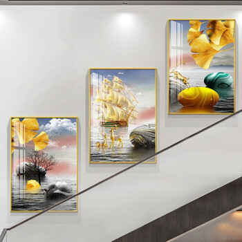 现代风装饰画现代简约楼梯装饰画无框三联挂画北欧网红壁画复式楼走廊