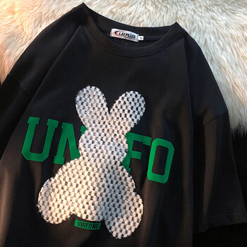 萨姆依日系甜美设计感格纹兔子短袖t恤女学生2022夏季新款宽松原宿风