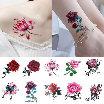 hnxc新品纹身贴洗不掉女士新款3蝴蝶玫瑰花纹身贴女防水可清洗学生