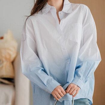 丝潇2024春季韩版衬衫女段染渐变艺术设计感小众宽松休
