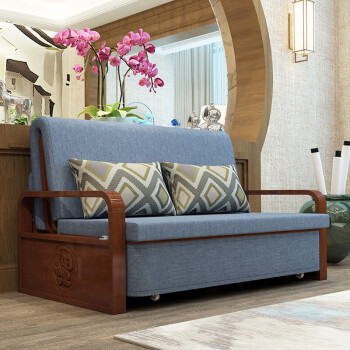 京东家居好货 实木沙发床中式两用 实木折叠沙发床两用可折叠客厅小