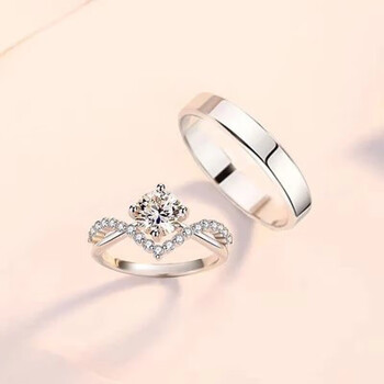 赞辞为爱加冕对戒情侣莫桑石钻戒情侣戒指一对结婚仿钻石婚礼仪式相依