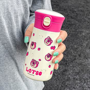 迪士尼(disney)草莓熊保温杯儿童水杯上学专用迪士尼杯子女生便携可爱