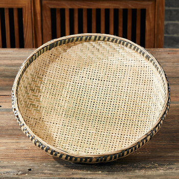 米筛竹编竹制品竹筛子弧底竹匾加固竹簸箕家用晾晒无孔圆簸箕收纳细孔
