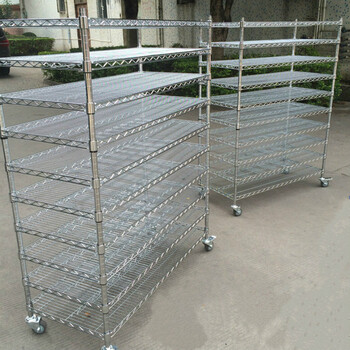 货架储物架落地收纳架不锈钢色镀铬碳钢展示架带轮子可移动多功能层架