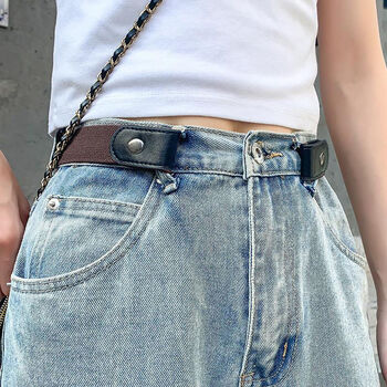 懒人腰带皮带女学生韩版百搭弹力松紧带牛仔裤装饰ins风无痕裤带咖啡