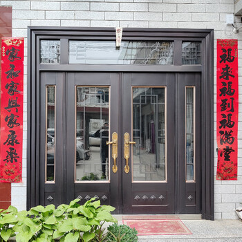 嘉别墅大门双开门乡村家用进户门入户门锌钛合金玻璃门农村自建房大门