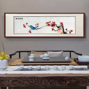 祺匠屋苏绣客厅画成品荷花刺绣床头挂画横幅花鸟竹报平安现代中式湘绣