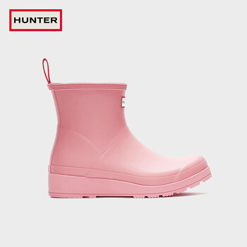 hunter英国酷玩雨鞋雨靴女时尚款外穿哑光潮显瘦防水防滑矮筒短靴粉红