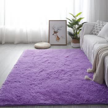 地毯客厅茶几卧室满铺家用可爱房间少女床边长毛绒毯纯色紫色100x160