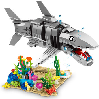 霸王龙拼装玩具大型机械恐龙暴龙模型儿童拼插 1511 巨齿鲨625颗粒