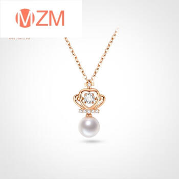 mzm心动皇冠金项链女淡水珍珠锁骨链情人节生520情人节生日礼物金珍珠