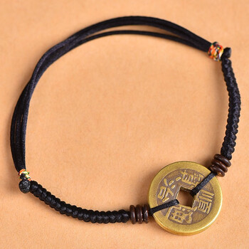 bomp施华洛世奇锆编织绳五帝钱脚链女2023新款潮红绳子好运平安铜钱红