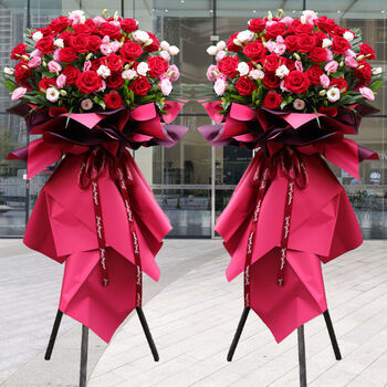 开业花篮全国同城鲜花速递送花乔迁开张大麦气球韩式高端花篮喜庆款式