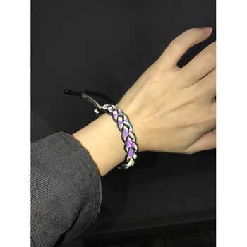 美版潮牌手链全息反光渐变系列情侣手环编织鞋带学生手绳饰 黑色全息