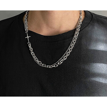 古巴项链 ins男女嘻哈酷潮双层叠戴古巴链钛钢不掉色百搭sn5443 芒星