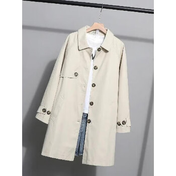 2022新款年中长款小个子风衣女季宽松米白色单层无里布s建议80100斤