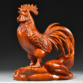 生肖鸡实木工艺品客厅玄关装饰品电视柜摆件 精雕大公鸡【高20cm】