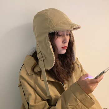 帽子冬男女护耳雷锋帽加厚防寒帽韩版飞行员滑雪冷帽lf91卡其色均码