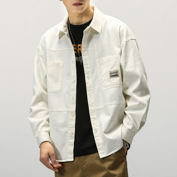 七匹狼春秋季卡其色工装衬衫男士长袖新款宽松休闲外套百搭衬衣男装