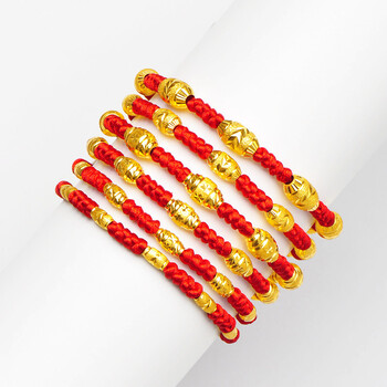 老凤凰款黄金转运珠手链女本命年红绳编织999足金珠礼物送女友 好运连