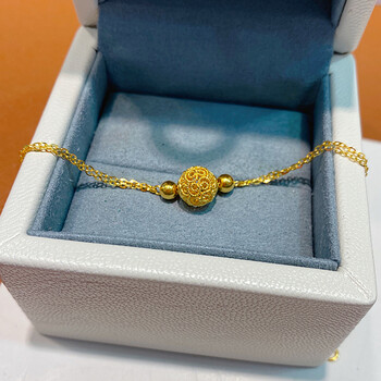 黄金手链女士999足金5g金镂空花丝球金珠老婆生日礼物送女友女朋友