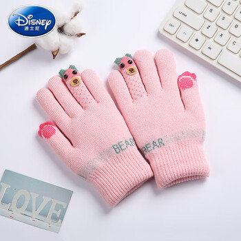 儿童手套五指冬季女孩加绒加厚中小女童男童分指男孩保暖防寒 粉红色