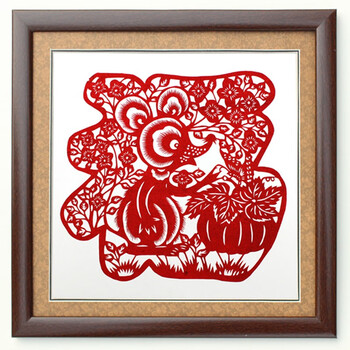 温馨里中国风陕西剪纸窗花手工艺品家居装饰画彩色12生肖剪纸画红福鼠