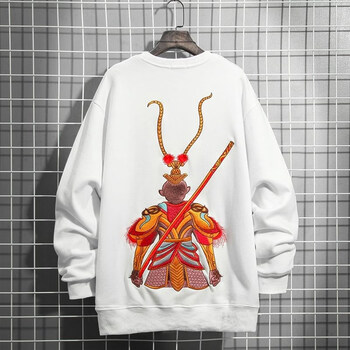 赤荞夏季中国风齐天大圣刺绣春秋圆领卫衣男孙悟空宽松国潮潮牌男t恤