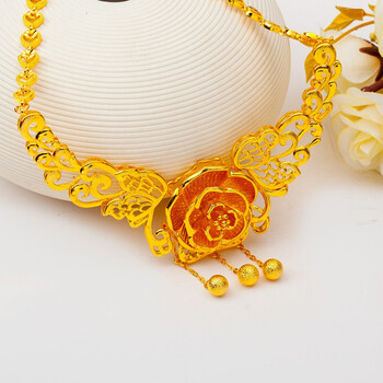 新娘结婚镀金首饰百合花项链金婚庆配饰新品锁骨链q 镀金色