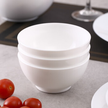 万园琦餐具盘碟餐盘无铅耐热纯白玻璃微波炉适用 3个饭碗口径12cm高