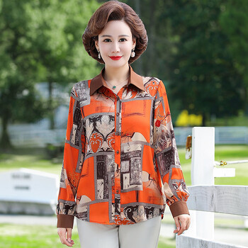 桂杉格夏天穿的50岁左右的女夏装长袖衣服妈妈中老年人女小衫橘色xl