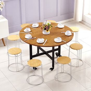 玖曌家用圆桌折叠餐桌可折叠移动饭桌简易多功能酒店圆形桌面三折大桌