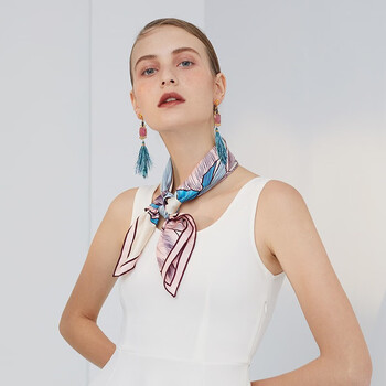 奥罗拉 aurora 桑蚕丝方巾原创花色 精美礼盒 粉色鸢尾花66cm×66cm