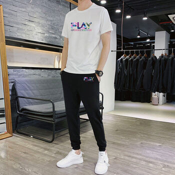 潮牌菲勒梵希新款短袖长裤套装男2021夏季男士短袖t恤运动裤两件套