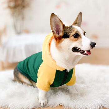 innopet 柯基衣服宠物狗狗中型犬秋冬保暖服装 (柯基专款)墨绿黄帽衫
