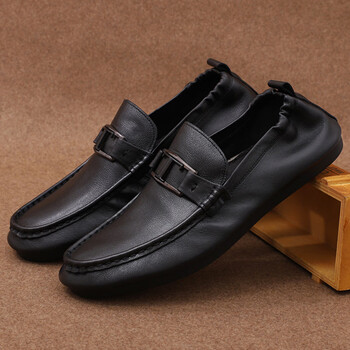 nakezg夏季豆豆鞋男男士真皮休闲皮鞋时尚百搭乐福鞋头层牛皮透气软底