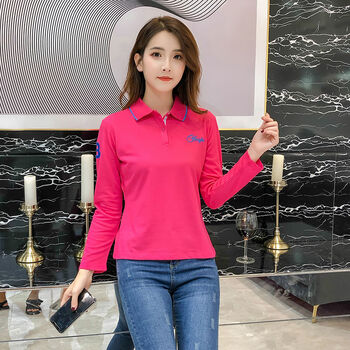 打底衫女装翻领体恤运动修身上衣polo衫9f158玫红色2xl码建议108120斤