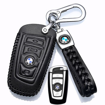 专用宝马m5m6m8轿跑汽车真皮钥匙套高档绳挂扣男女时尚钥匙包黑色方形