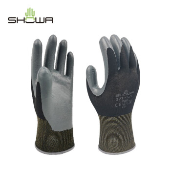 尚和手套(SHOWA) 丁腈涂掌手套 涂层耐磨防滑防水透气防护手套371 S码 黑色1双 300467