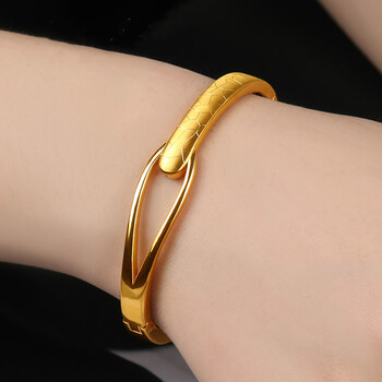 三八妇女节礼物 玉相伴 黄金时尚手镯弹力活口足金999无氢5d硬金亮面